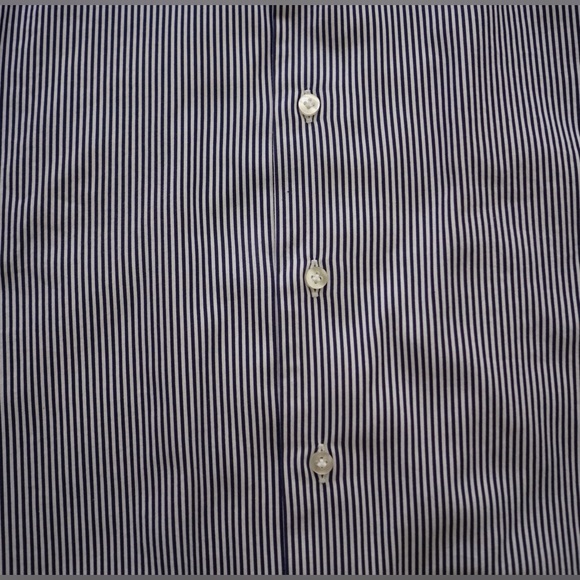 Suitsupply Navy Thin Striped Mandarin Collar Button Down Shirt (Size 38) - Picture 9 of 9